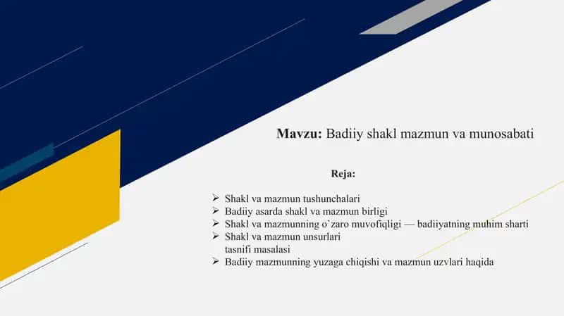 Badiiy shakl mazmun va munosabati 1