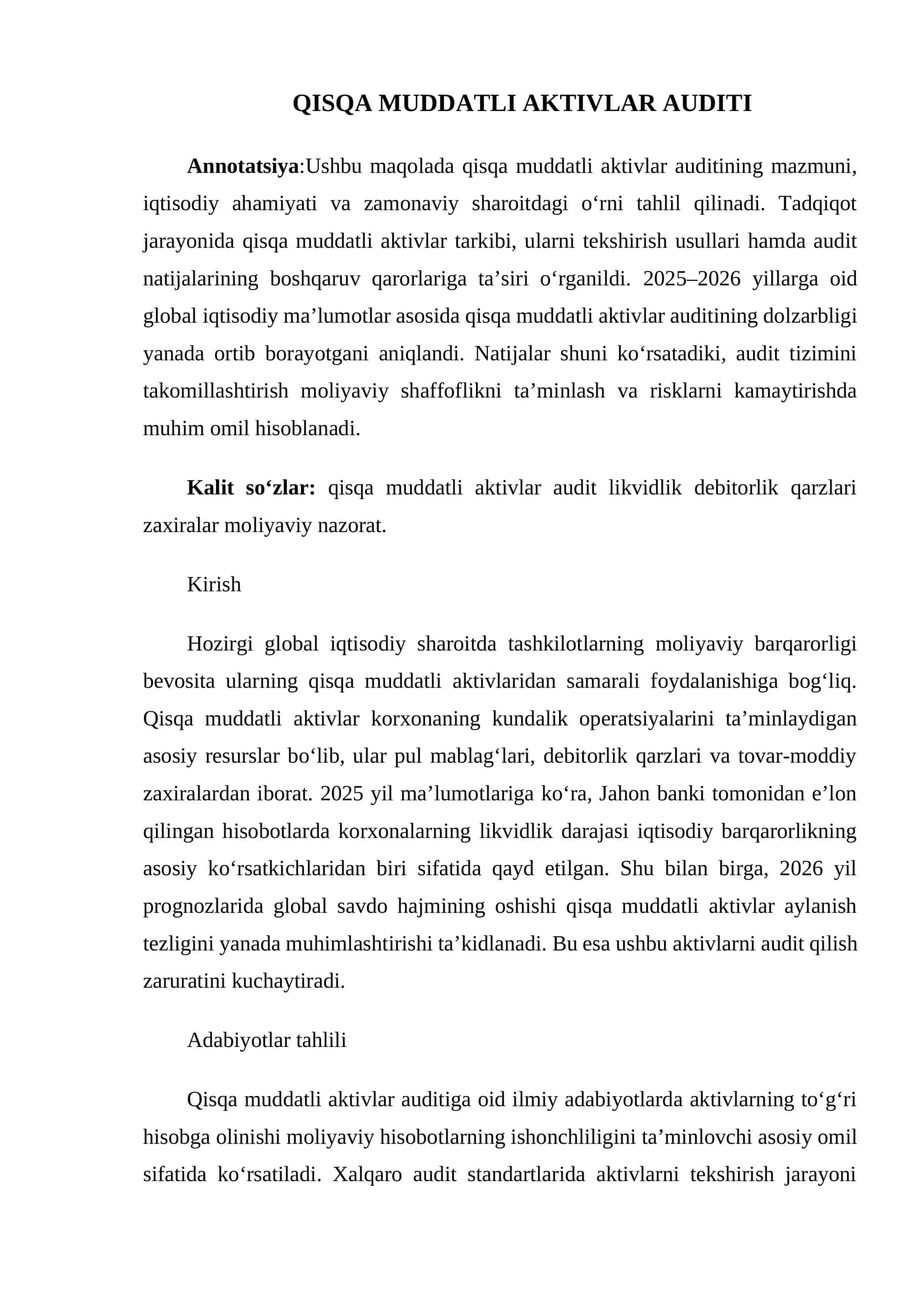 QISQA MUDDATLI AKTIVLAR AUDITI 1