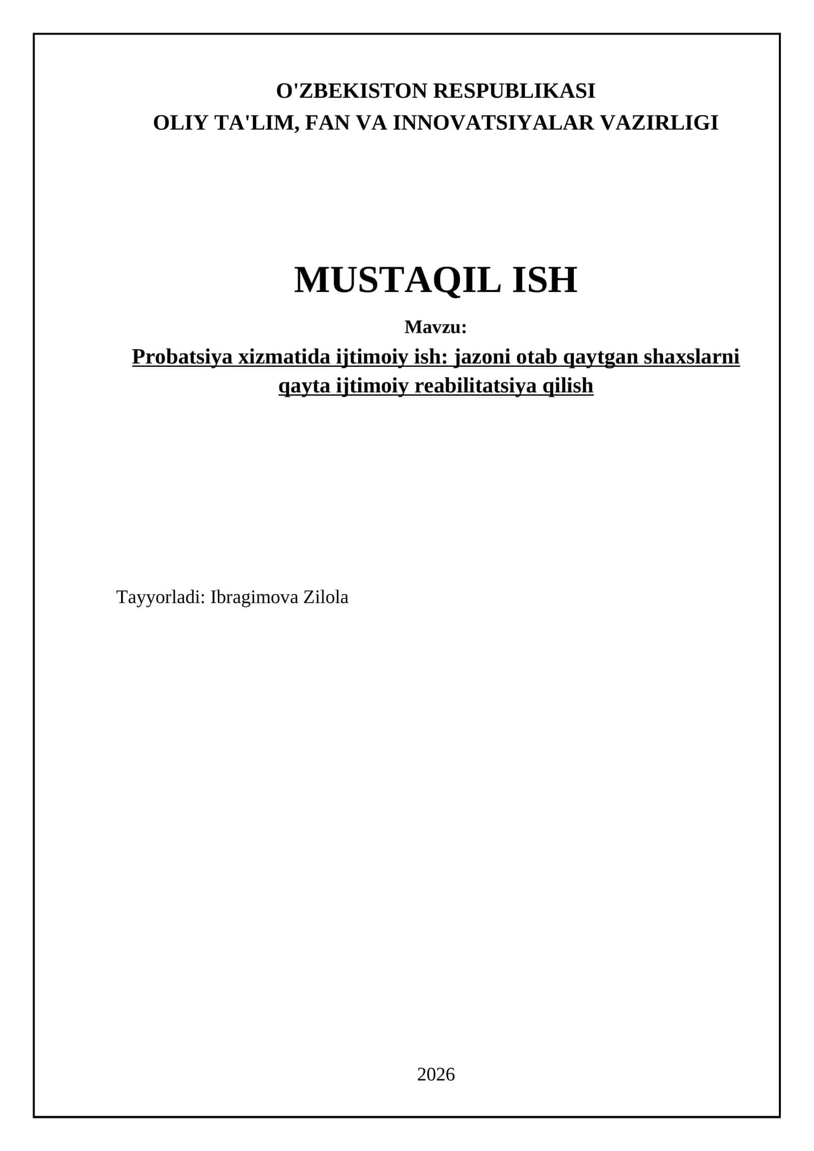 Probatsiya xizmatida ijtimoiy ish: jazoni otab qaytgan shaxslarni qayta ijtimoiy reabilitatsiya qilish 1