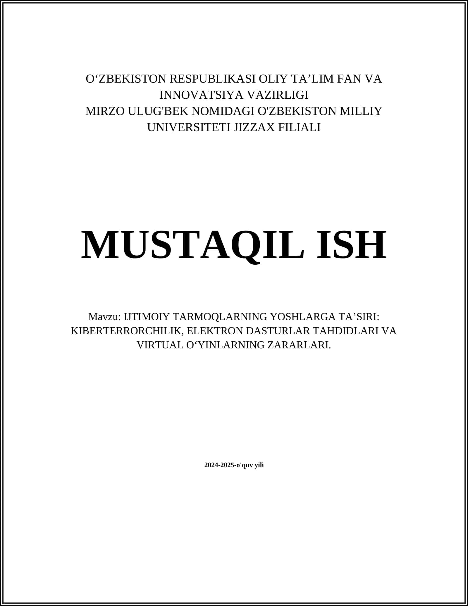 IJTIMОIY TARMОQLARNING YOSHLARGA TA’SIRI: KIBЕRTЕRRОRCHILIK, ELЕKTRОN DASTURLAR TAHDIDLARI VA VIRTUAL O‘YINLARNING ZARARLARI 1