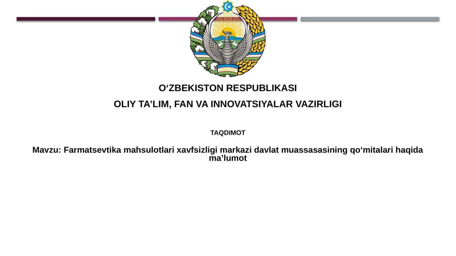 Farmatsevtikamahsulotlarixavfsizligimarkazidavlatmuassasasiningqo‘mitalarihaqidama’lumot 1