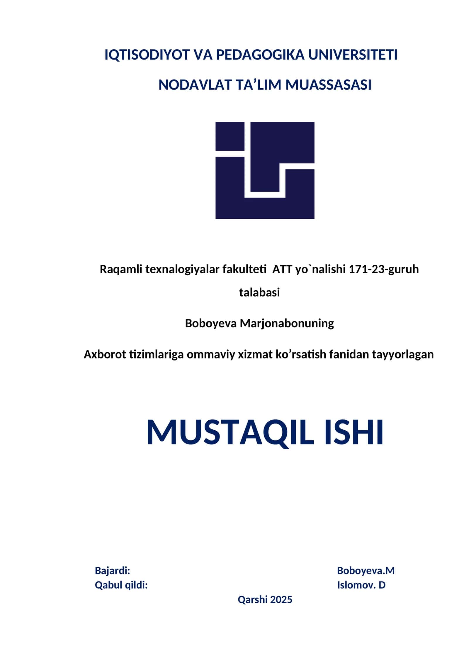 Xizmat ko‘rsatish tizimlarini dasturiy vositalar yordamida modellashtirish va simulyatsiya qilish 1