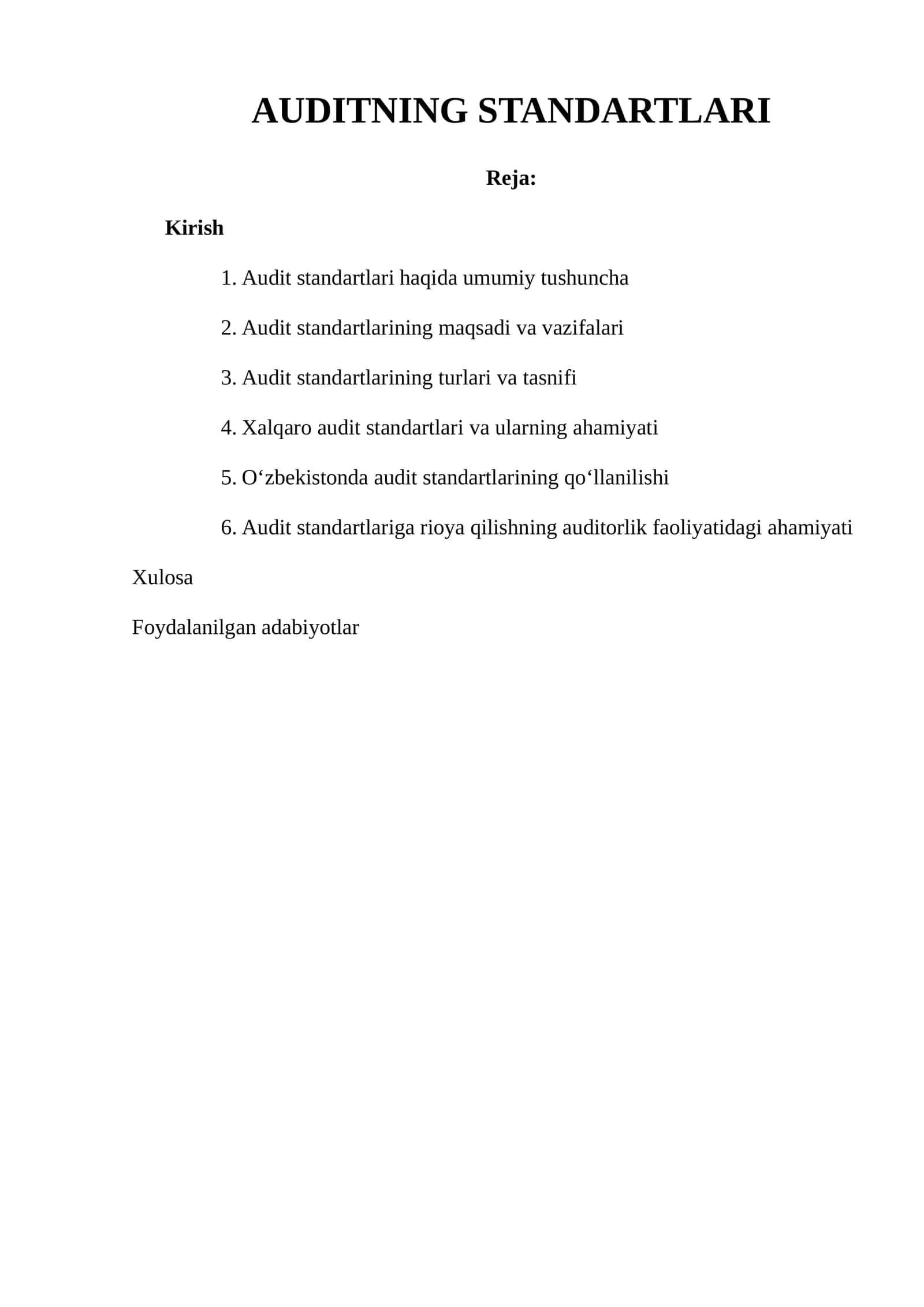 AUDITNING STANDARTLARI 1