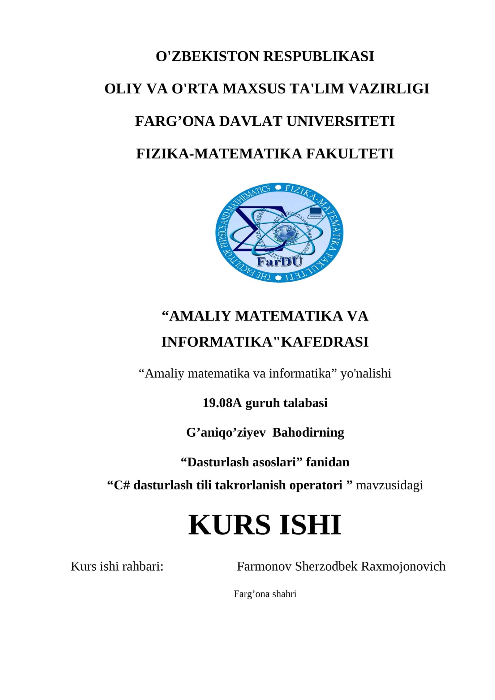 “C# dasturlash tili takrorlanish operatori ” 1