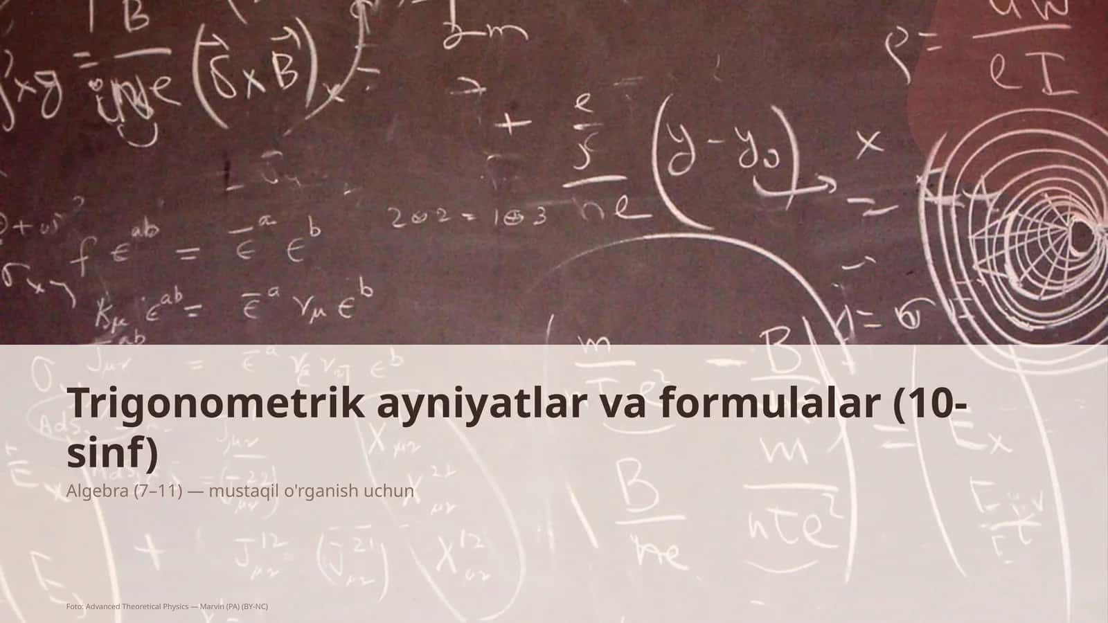 Trigonometrik ayniyatlar va formulalar (10-sinf) 1