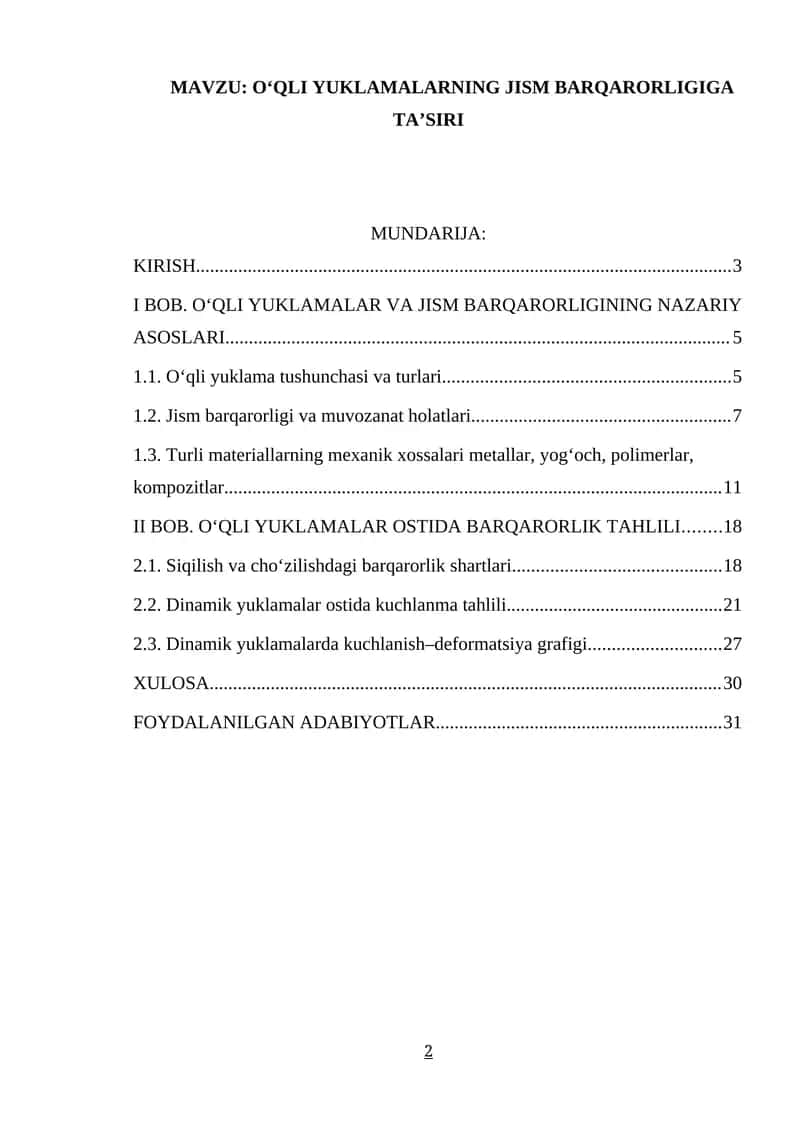 O‘QLI YUKLAMALARNING JISM BARQARORLIGIGA TA’SIRI 1