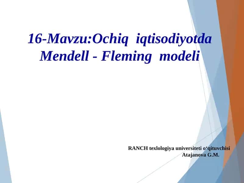 Ochiq iqtisodiyotda Mendell - Fleming modeli 1