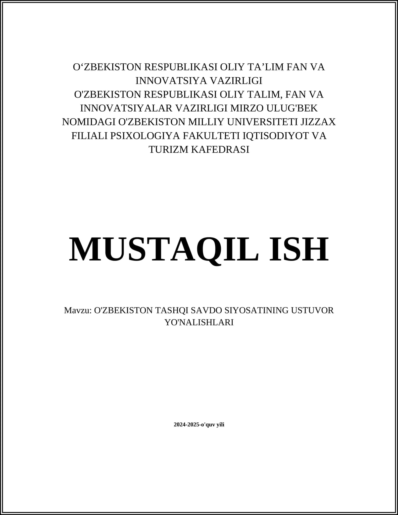 O'ZBEKISTON TASHQI SAVDO SIYOSATINING USTUVOR YO'NALISHLARI 1
