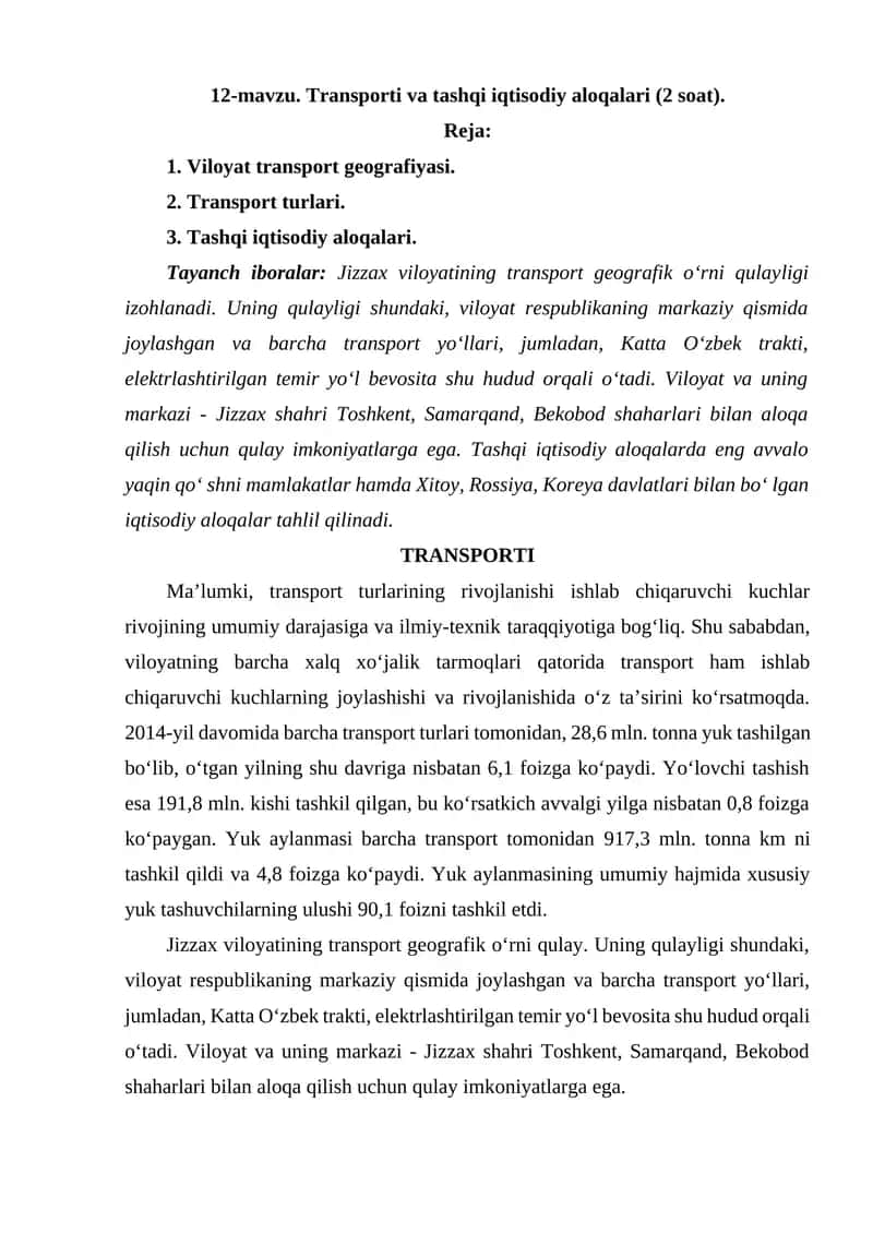 Transporti va tashqi iqtisodiy aloqalari 1