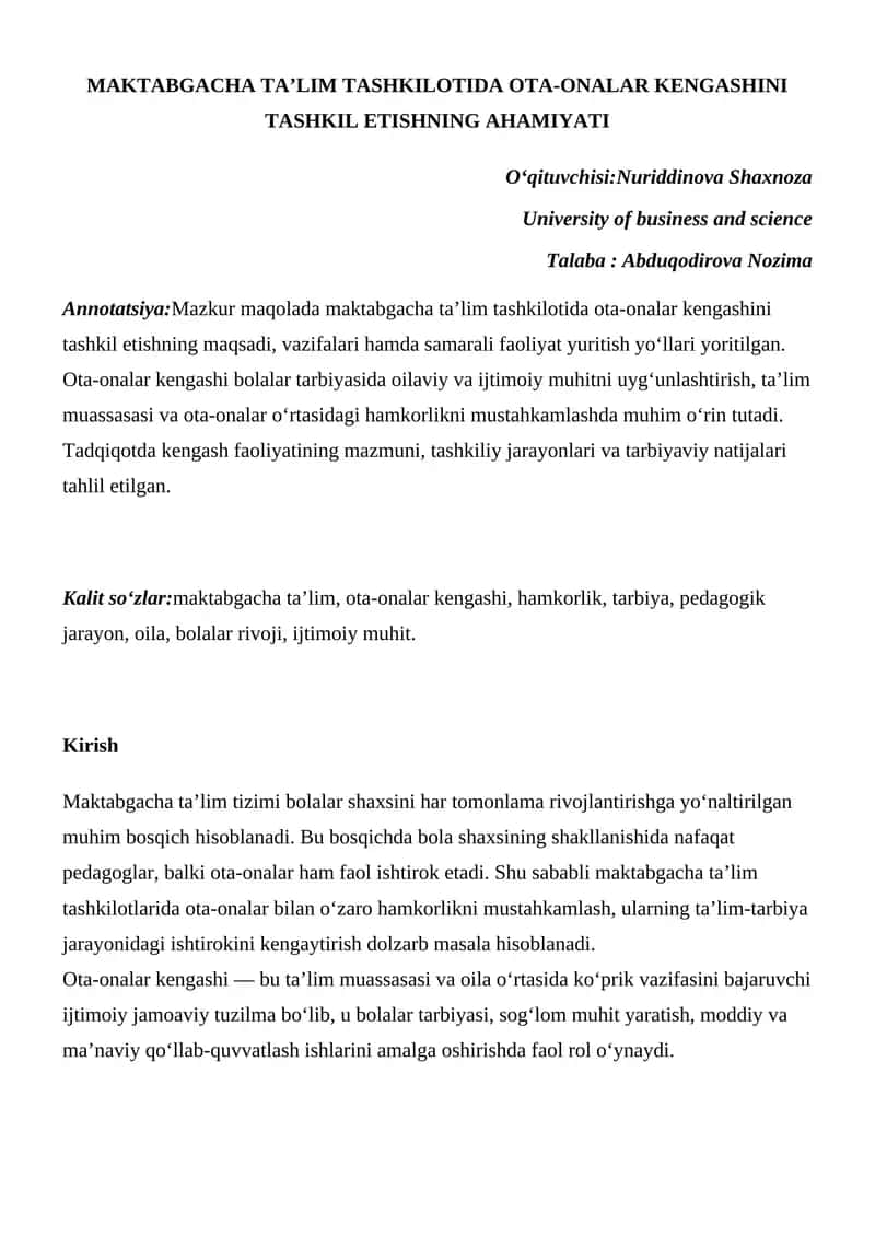 Maktabgacha Ta'lim Tashkilotida Ota-Onalar Kengashini Tashkil Etishning Ahamiyati 1