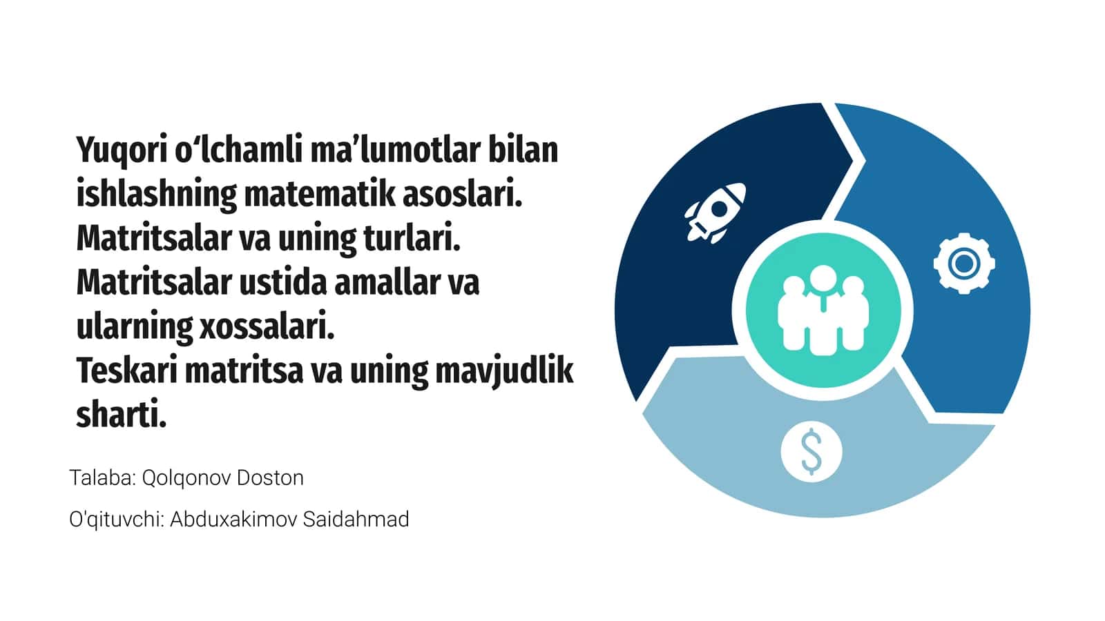 Yuqori O‘lchamli Ma’lumotlar bilan ishlashning matematik asoslari 1