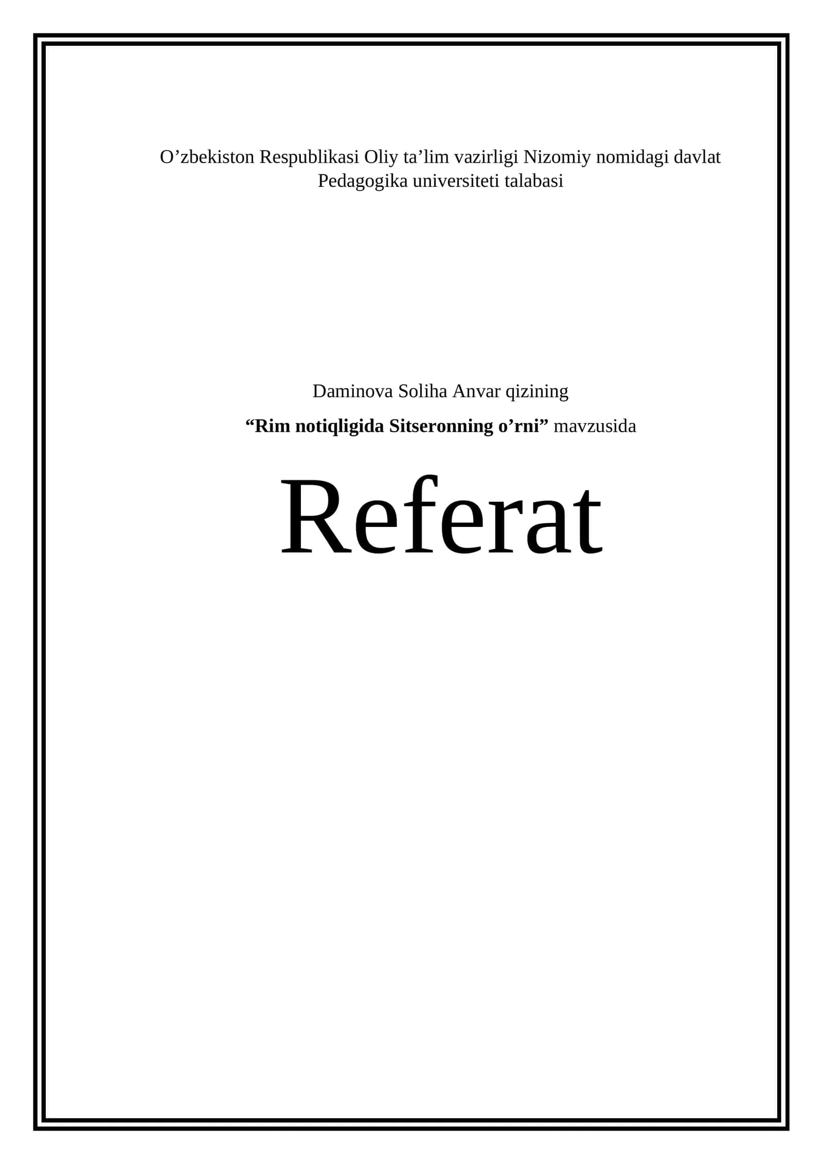 Rim notiqligida Sitseronning o’rni Referat 1