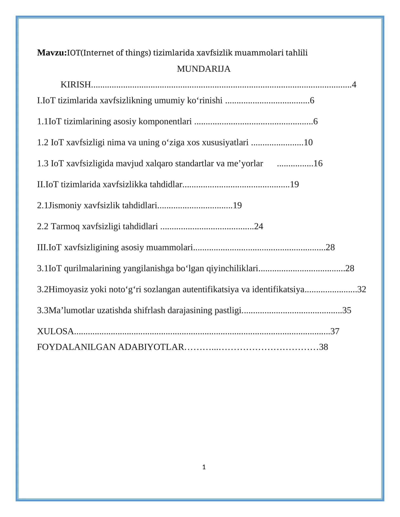 IOT(Internet of things) tizimlarida xavfsizlik muammolari tahlili 1