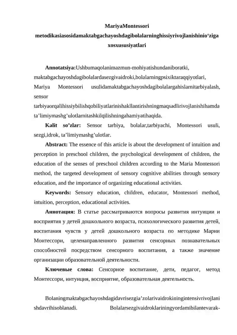 Mariya Montessori metodikasi