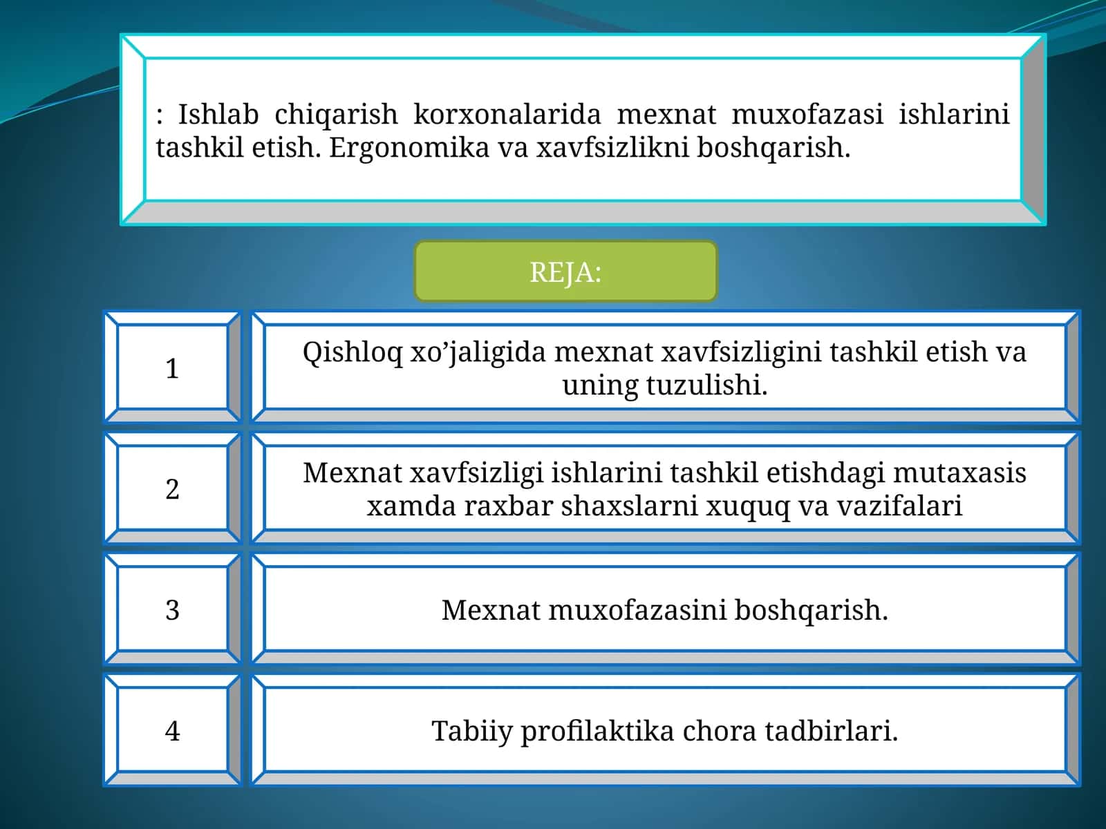 Mexnat muxofazasi ishlarini tashkil etish 1