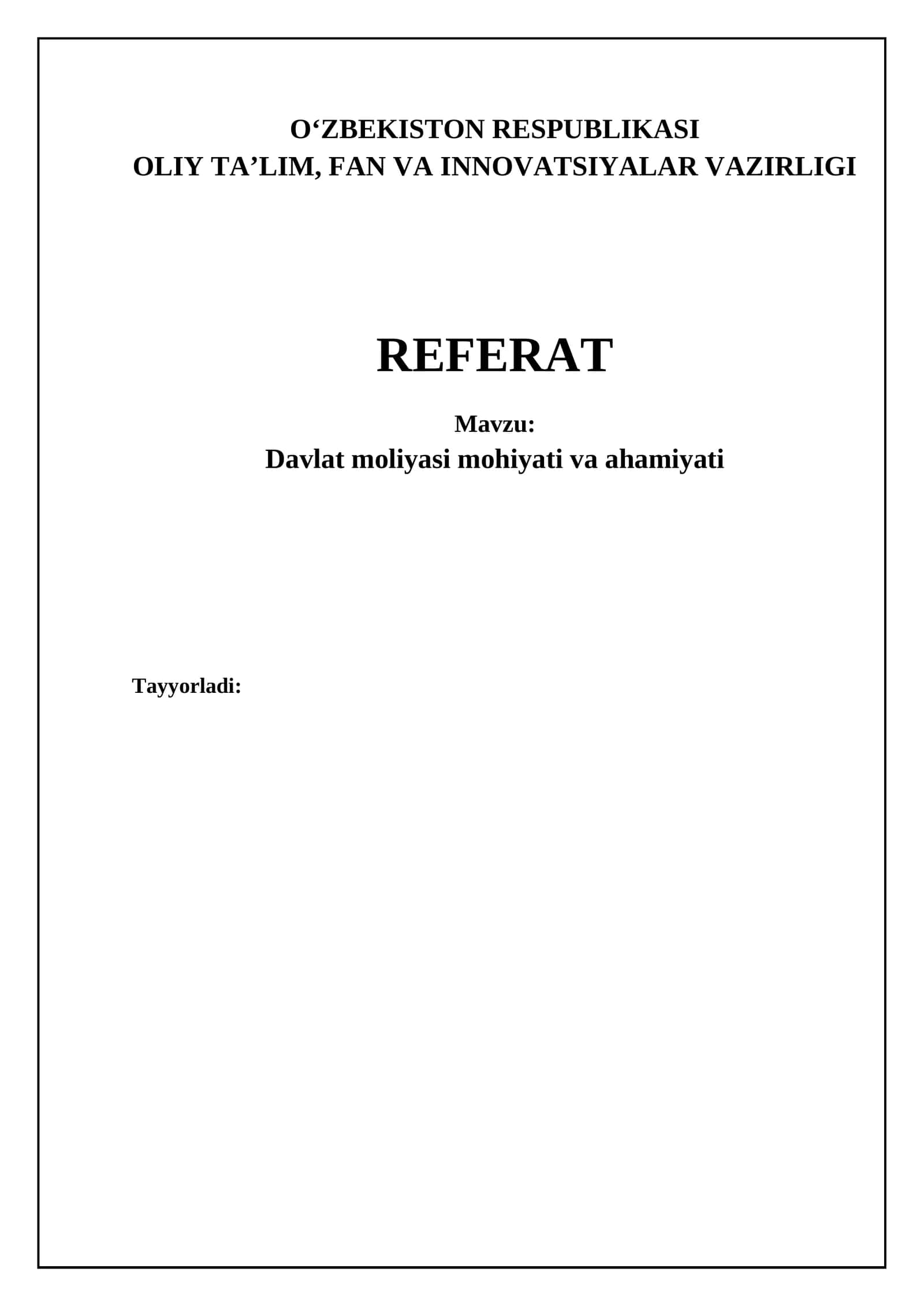 Davlat moliyasi mohiyati va ahamiyati 1