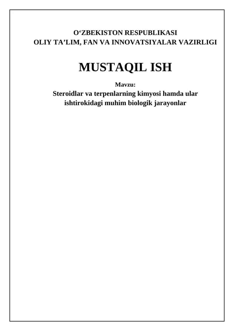 Steroidlar va terpenlar: tuzilishi, biosintezi va ahamiyati 1
