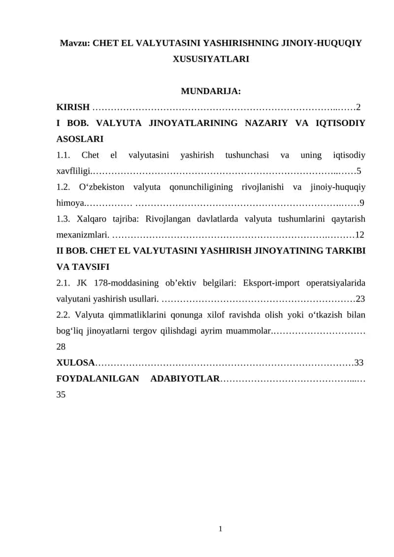 CHET EL VALYUTASINI YASHIRISHNING JINOIY-HUQUQIY XUSUSIYATLARI 1
