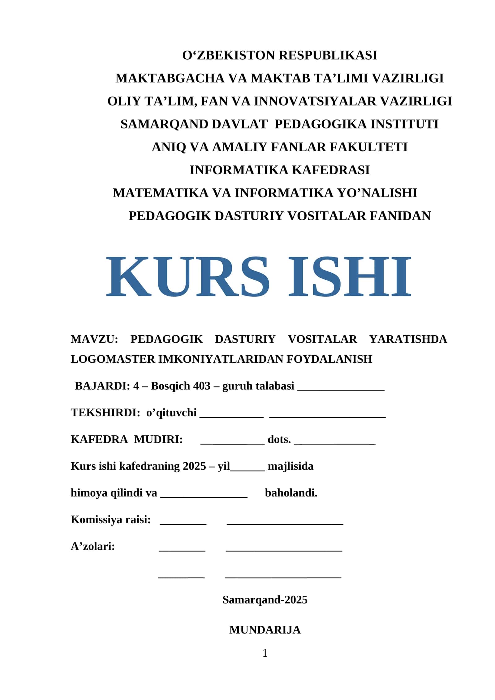 PEDAGOGIK DASTURIY VOSITALAR YARATISHDA LOGOMASTER IMKONIYATLARIDAN FOYDALANISH 1