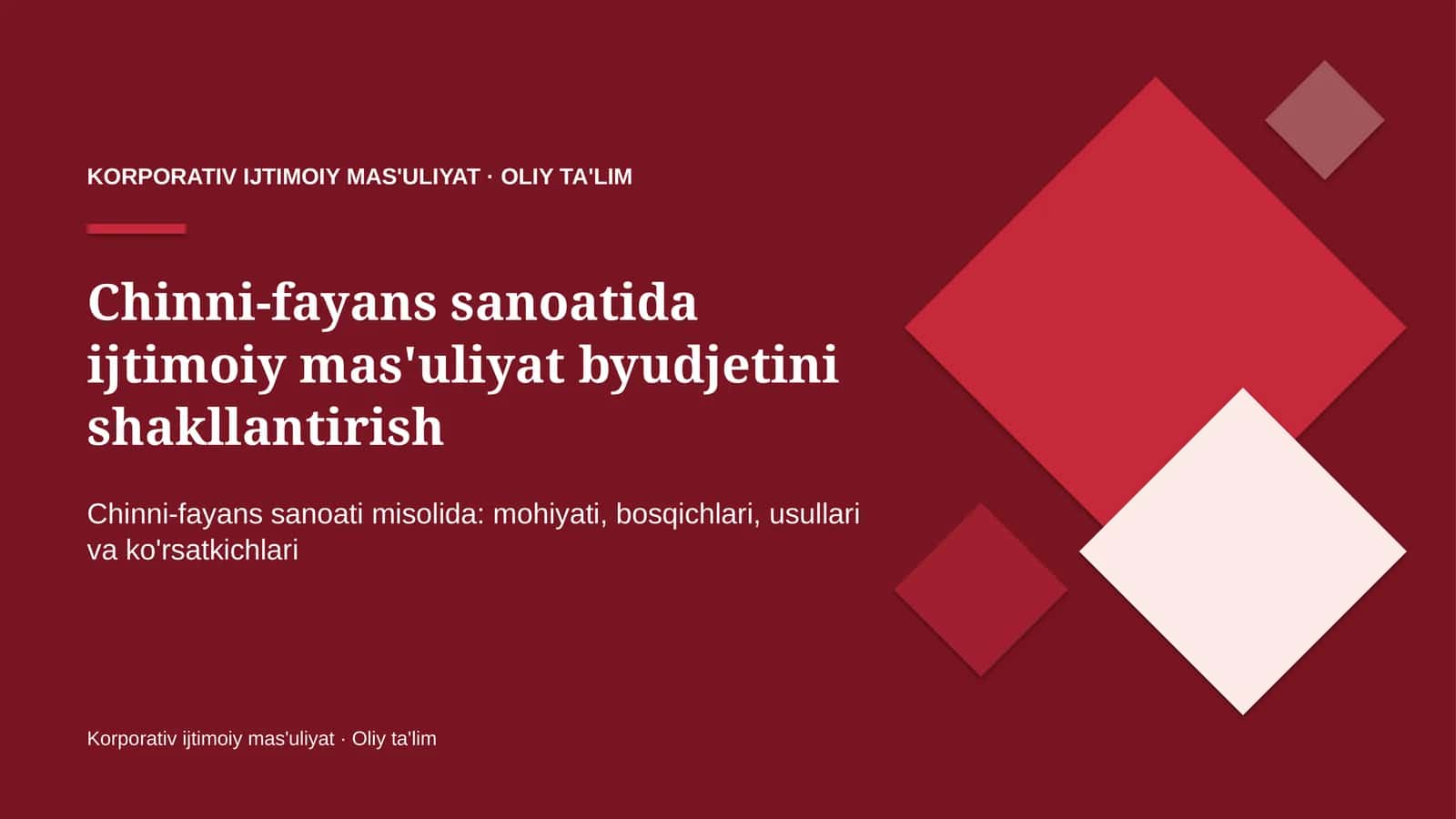 Chinni-fayans sanoatida ijtimoiy mas'uliyat byudjetini shakllantirish 1
