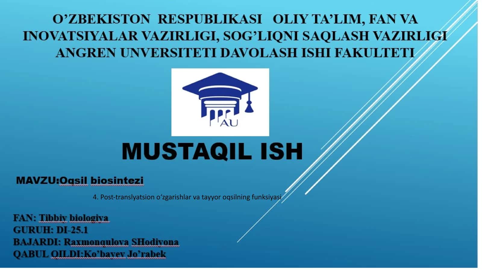 Post-translyatsiono‘zgarishlar vatayyoroqsilning funksiyasi 1