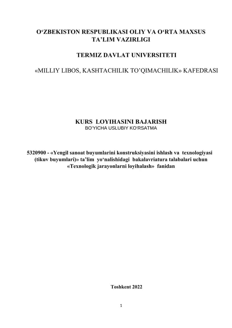KURS  LOYIHASINI BAJARISH bo'yicha uslubiy ko'rsatma 1