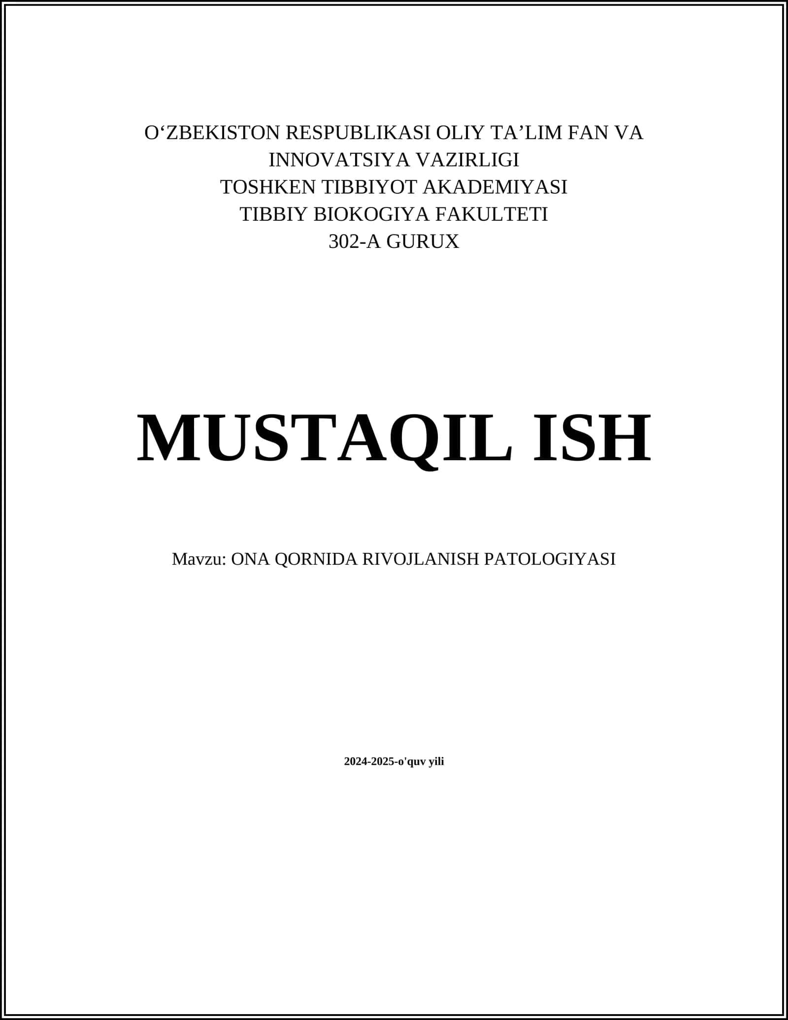 ONA QORNIDA RIVOJLANISH PATOLOGIYASI 1