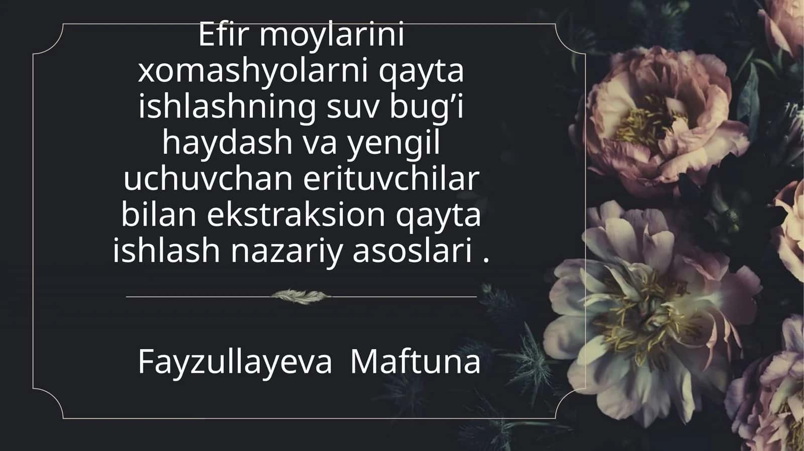 Efir moylari va suv bug’i haydash 1