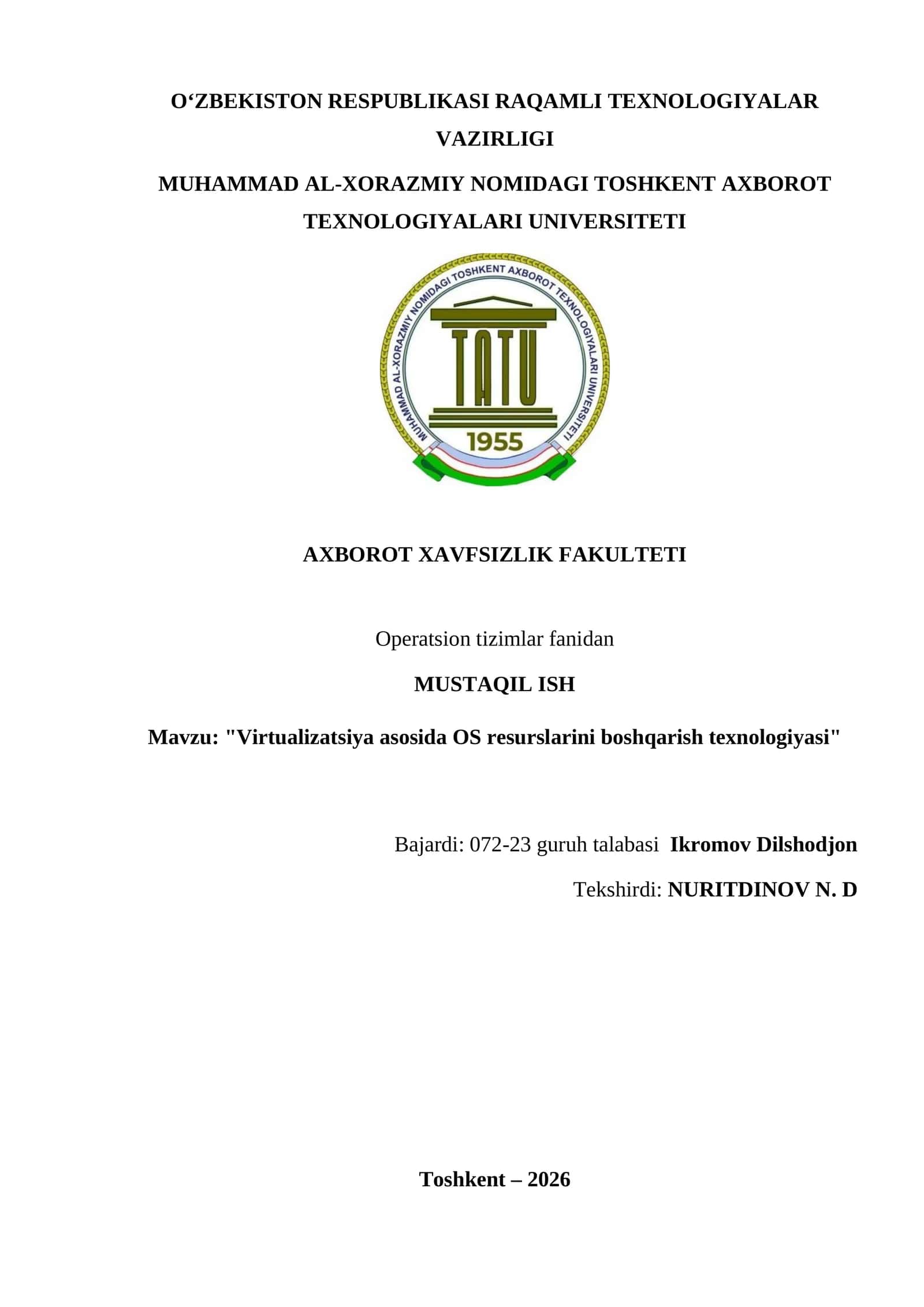 Virtualizatsiya asosida OS resurslarini boshqarish texnologiyasi 1