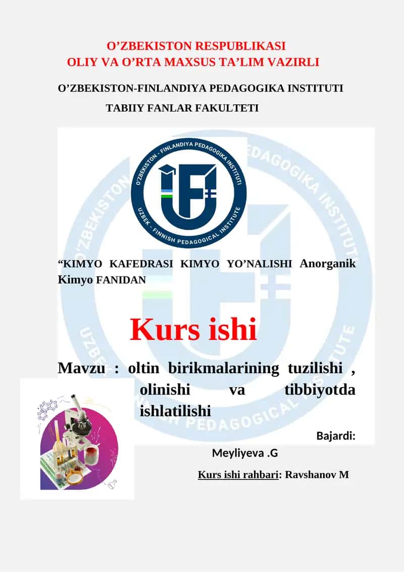 KIMYO KAFEDRASI KIMYO YO’NALISHI Anorganik Kimyo FANIDAN 1