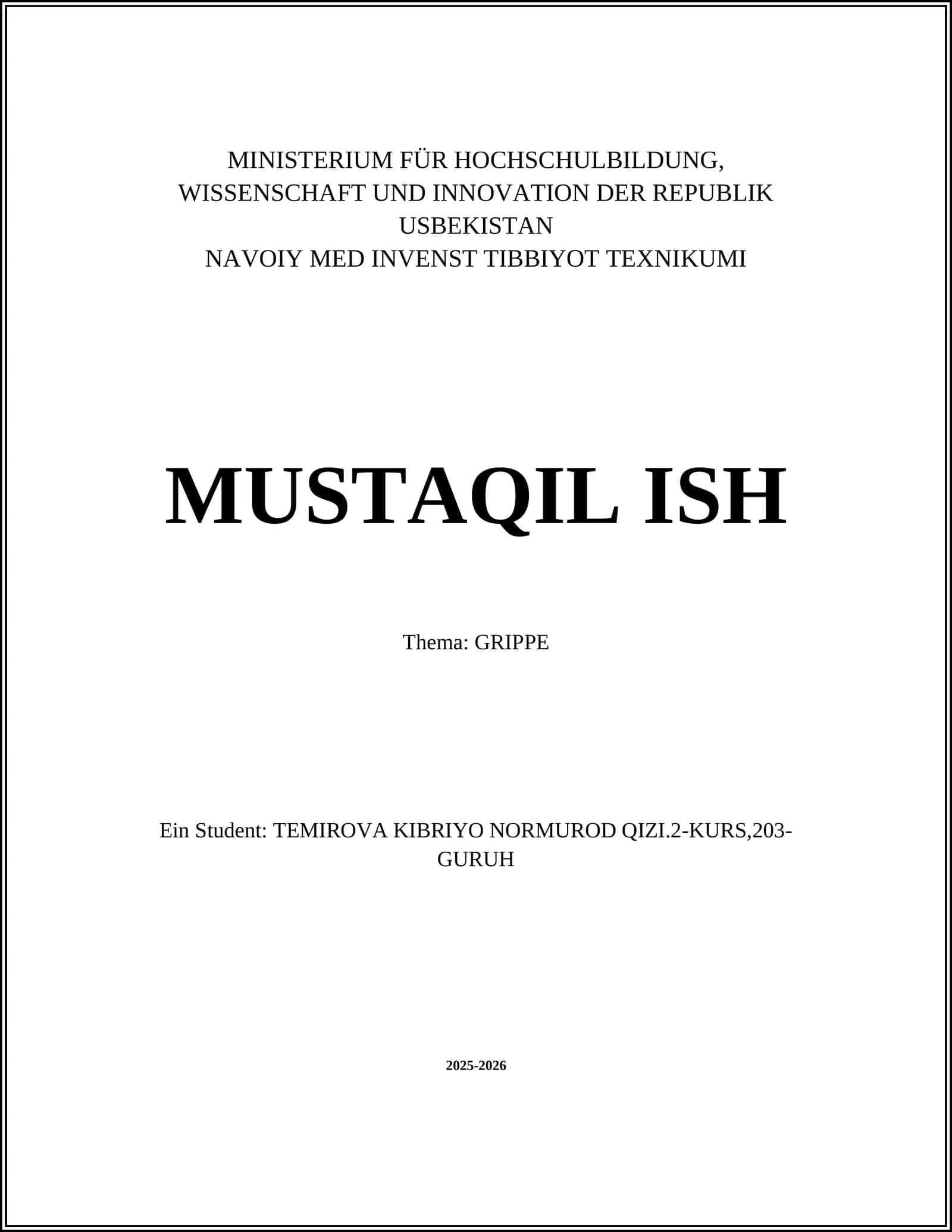 NAVOIY MED INVENST TIBBIYOT TEXNIKUMI MUSTAQIL ISH 1