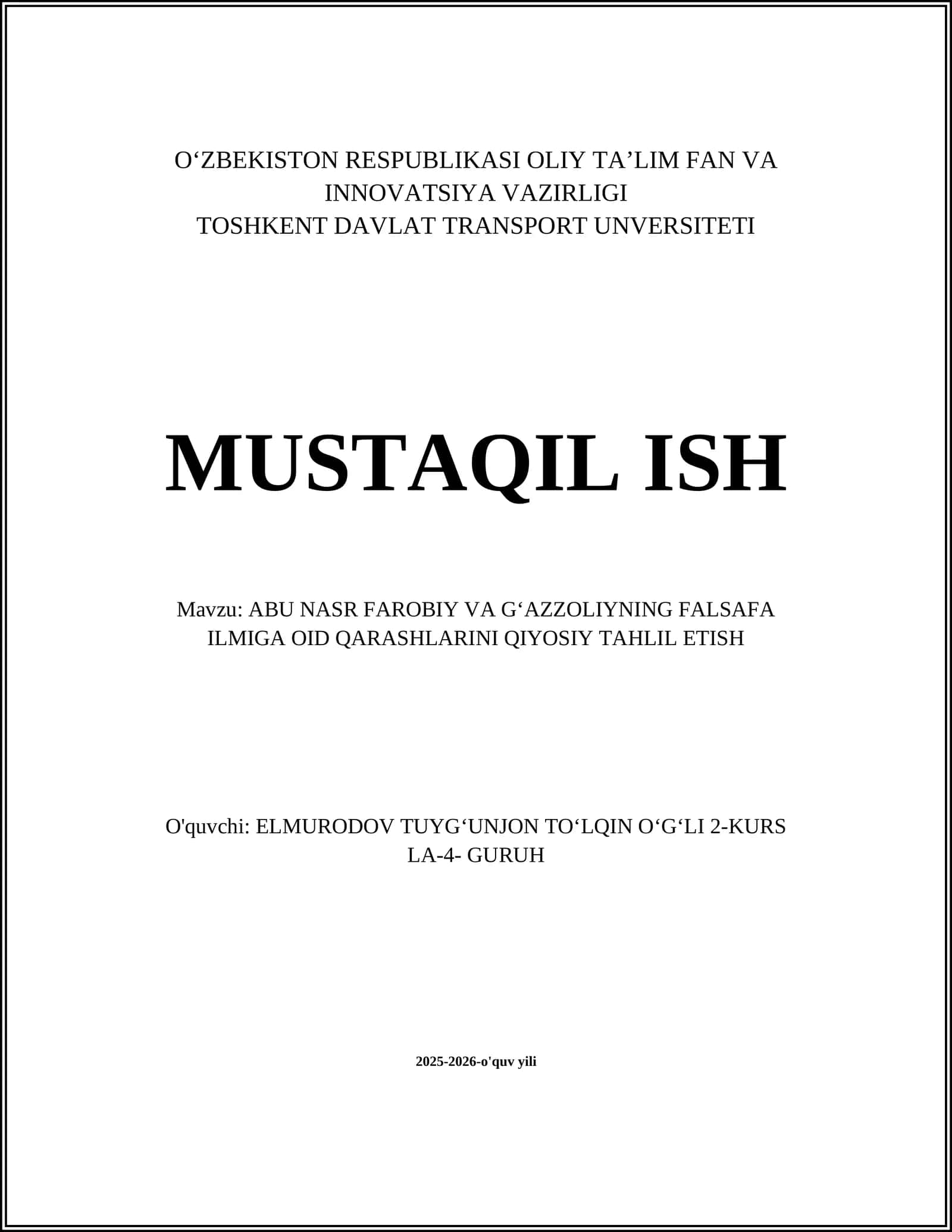 ABU NASR FAROBIY VA G‘AZZOLIYNING FALSAFA ILMIGA OID QARASHLARINI QIYOSIY TAHLIL ETISH 1