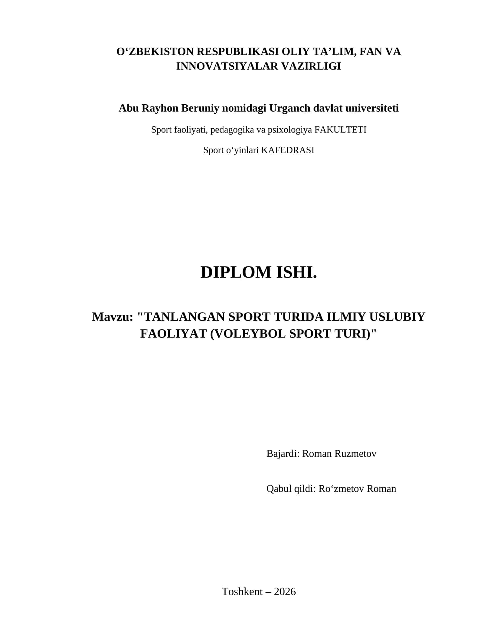 Tanlangan sport turida ilmiy uslubiy faoliyat (voleybol sport turi) 1