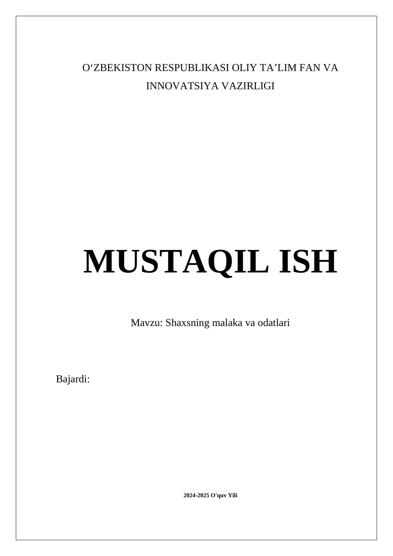 Shaxsning malaka va odatlari 1