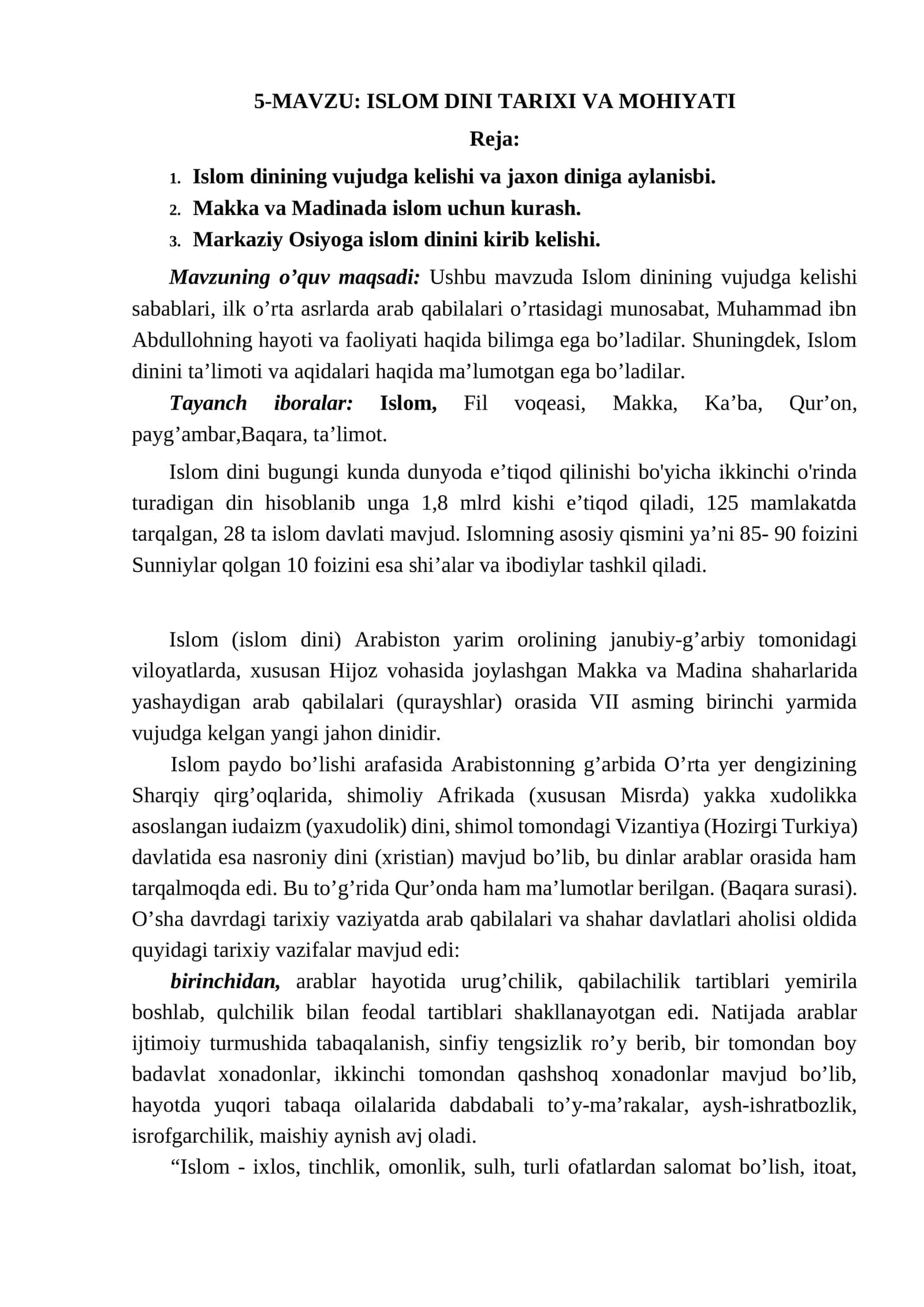 ISLOM DINI TARIXI VA MOHIYATI 1