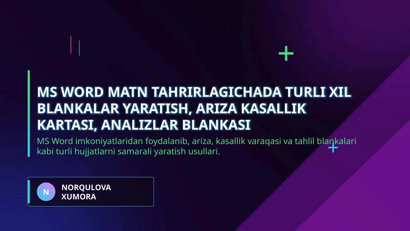 MS WORD MATN TAHRIRLAGICHADA TURLI XIL BLANKALAR YARATISH, ARIZA KASALLIK KARTASI, ANALIZLAR BLANKASI 1