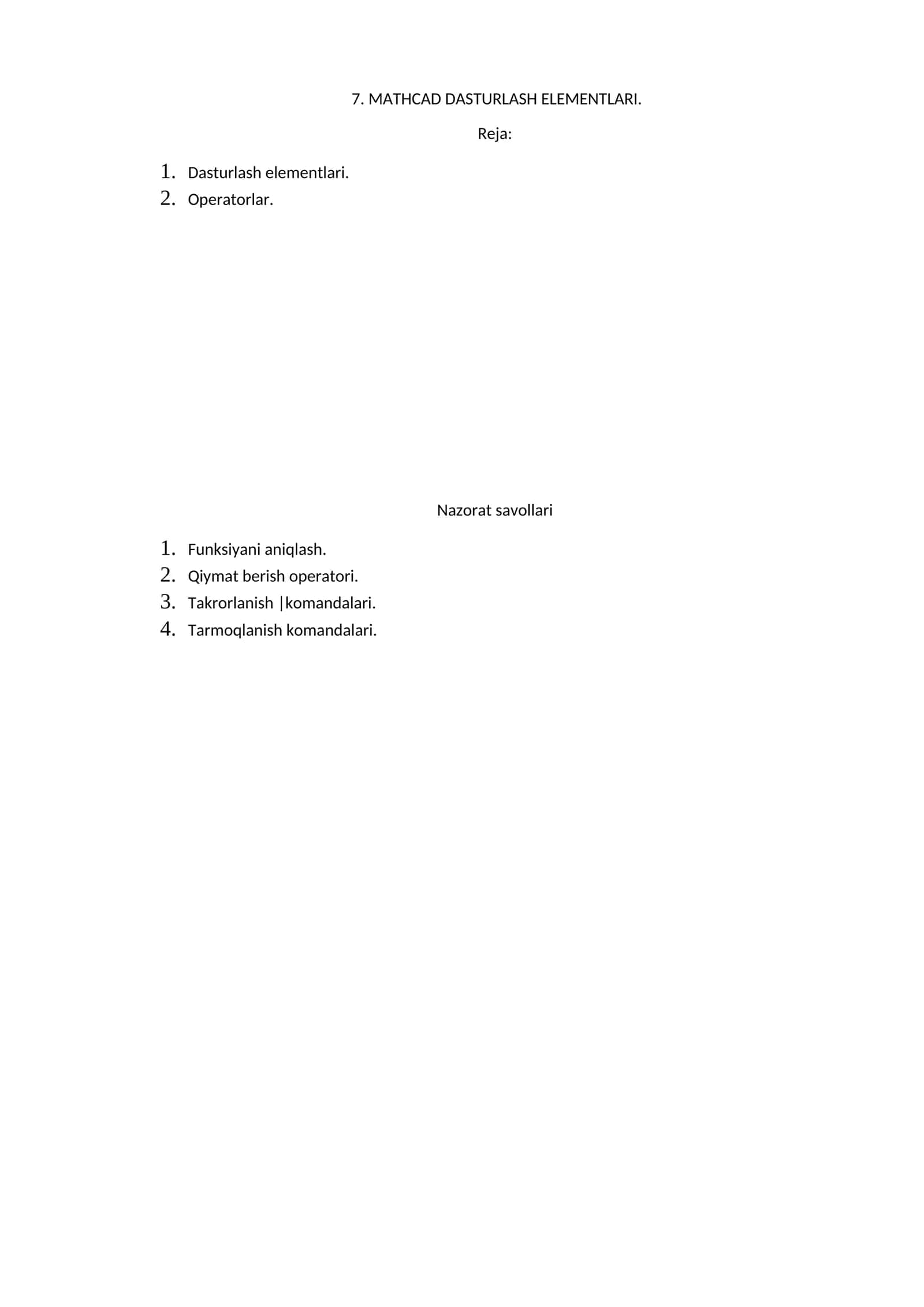 MATHCAD DASTURLASH ELEMENTLARI 1