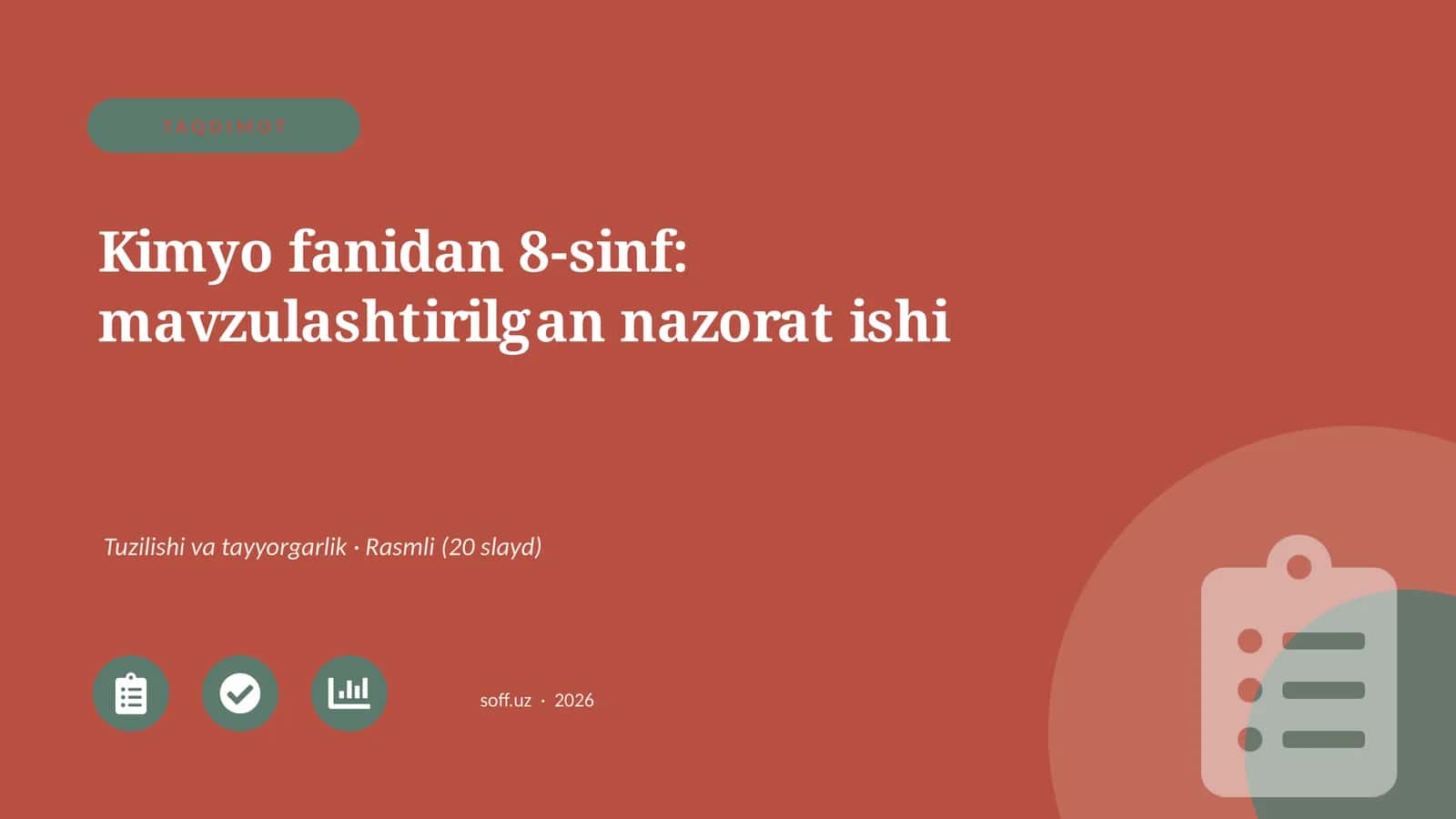 Kimyo fanidan 8-sinf: mavzulashtirilgan nazorat ishi 1
