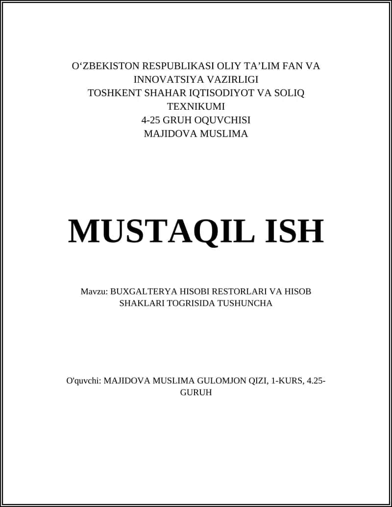 BUXGALTERYA HISOBI RESTORLARI VA HISOB SHAKLARI 1