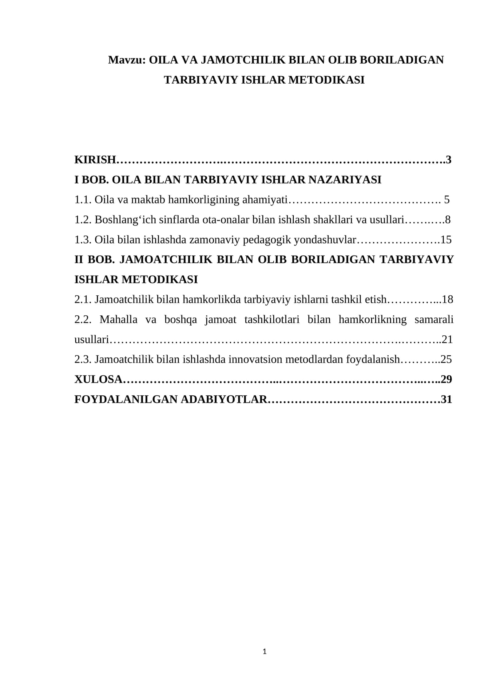 OILA VA JAMOTCHILIK BILAN OLIB BORILADIGAN TARBIYAVIY ISHLAR METODIKASI 1