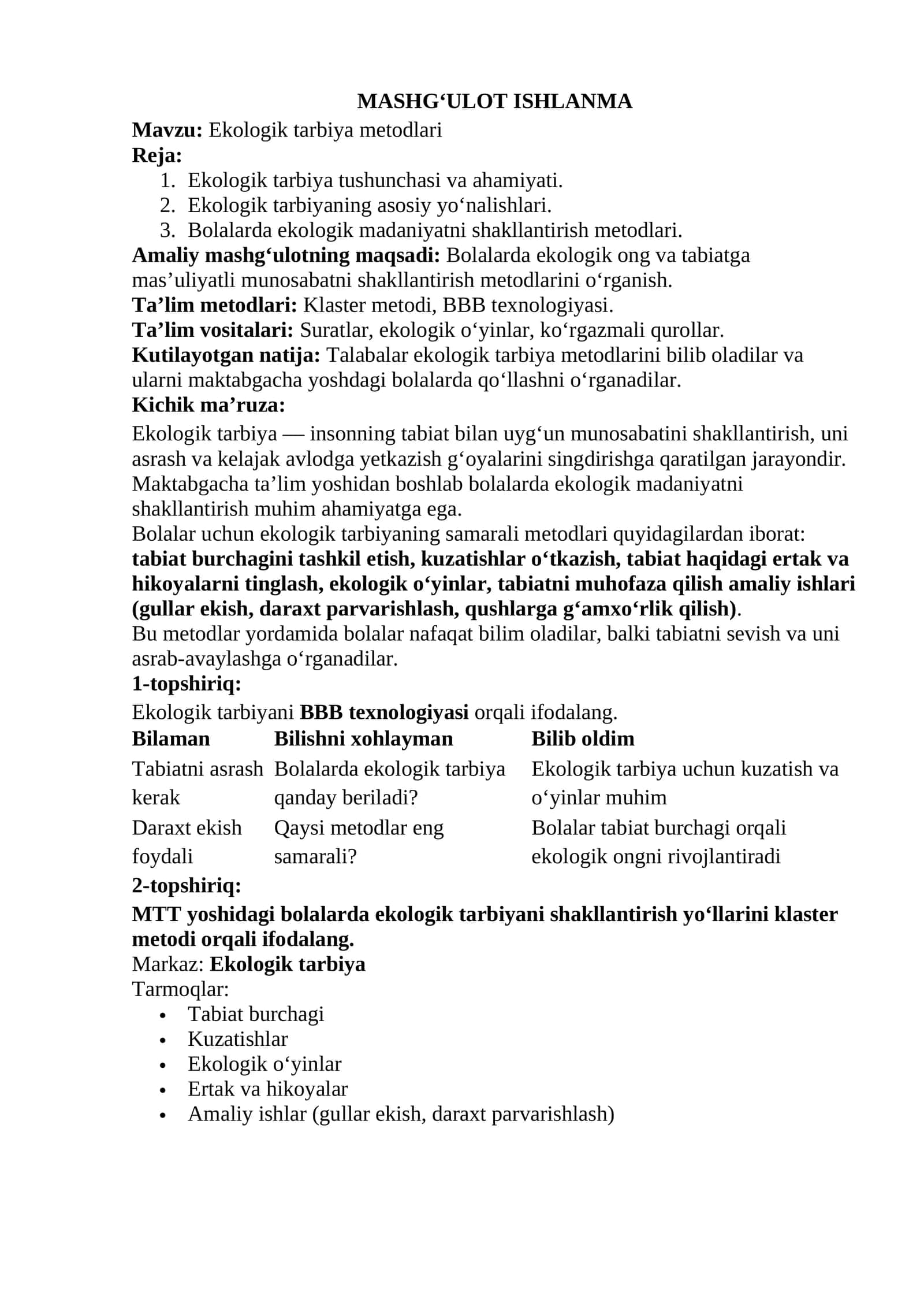 Ekologik tarbiya metodlari 1