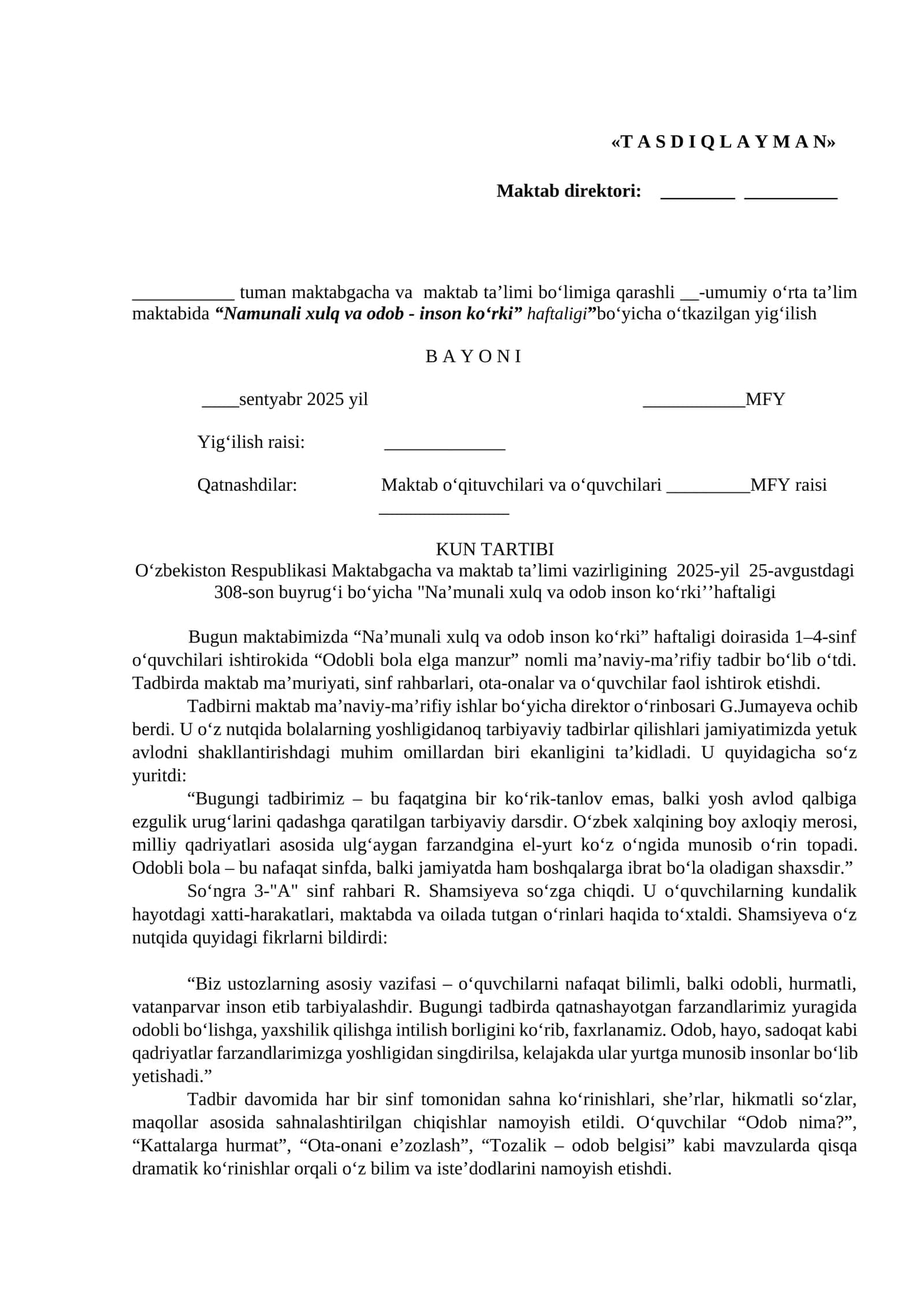 "Naʼmunali xulq va odob inson ko‘rki" haftaligi 1