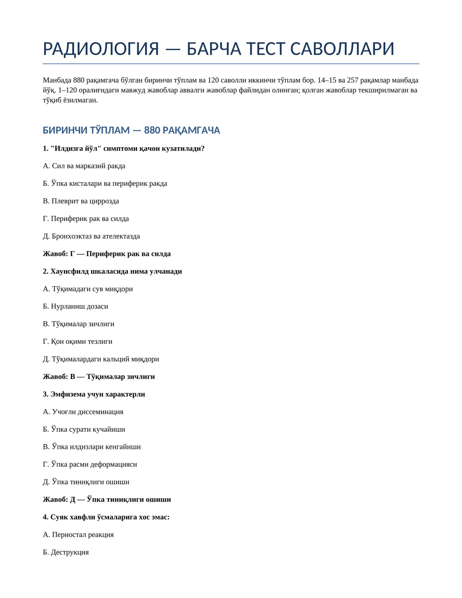 Radiologiyadan 1000ta savolga javob 1