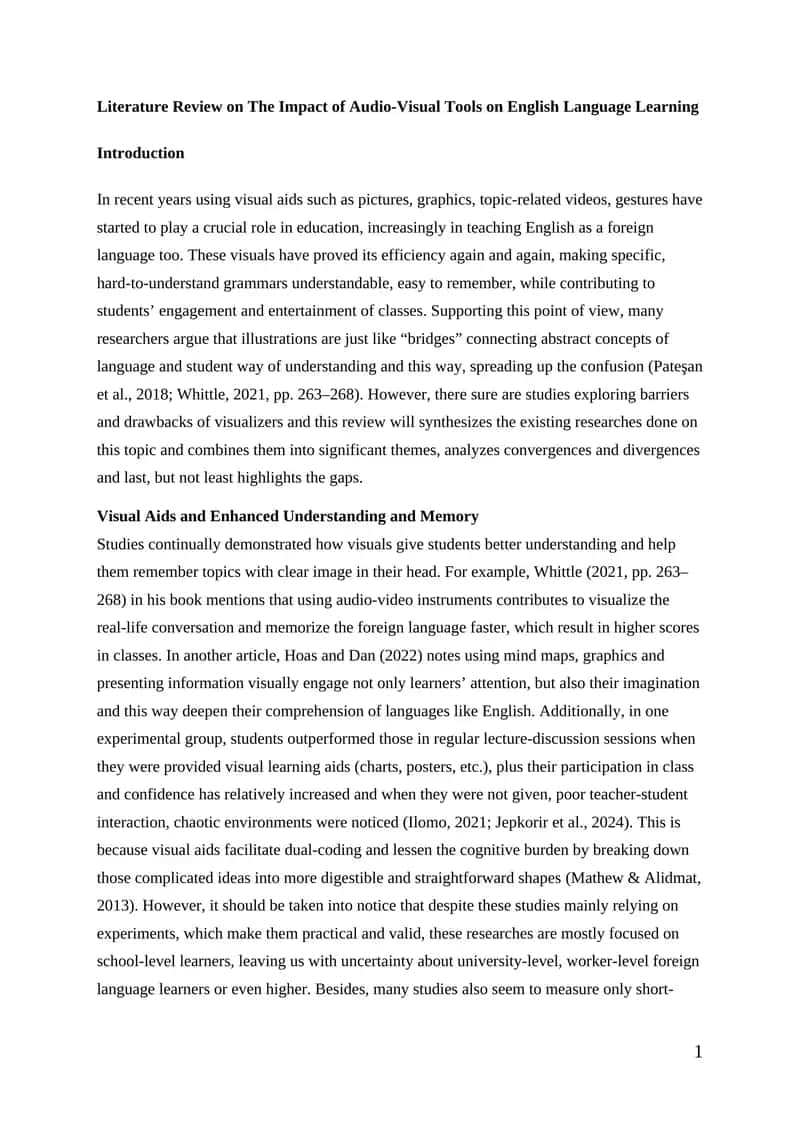 Literature Review on The Impact of Audio-Visual Tools on English Language Learning 1