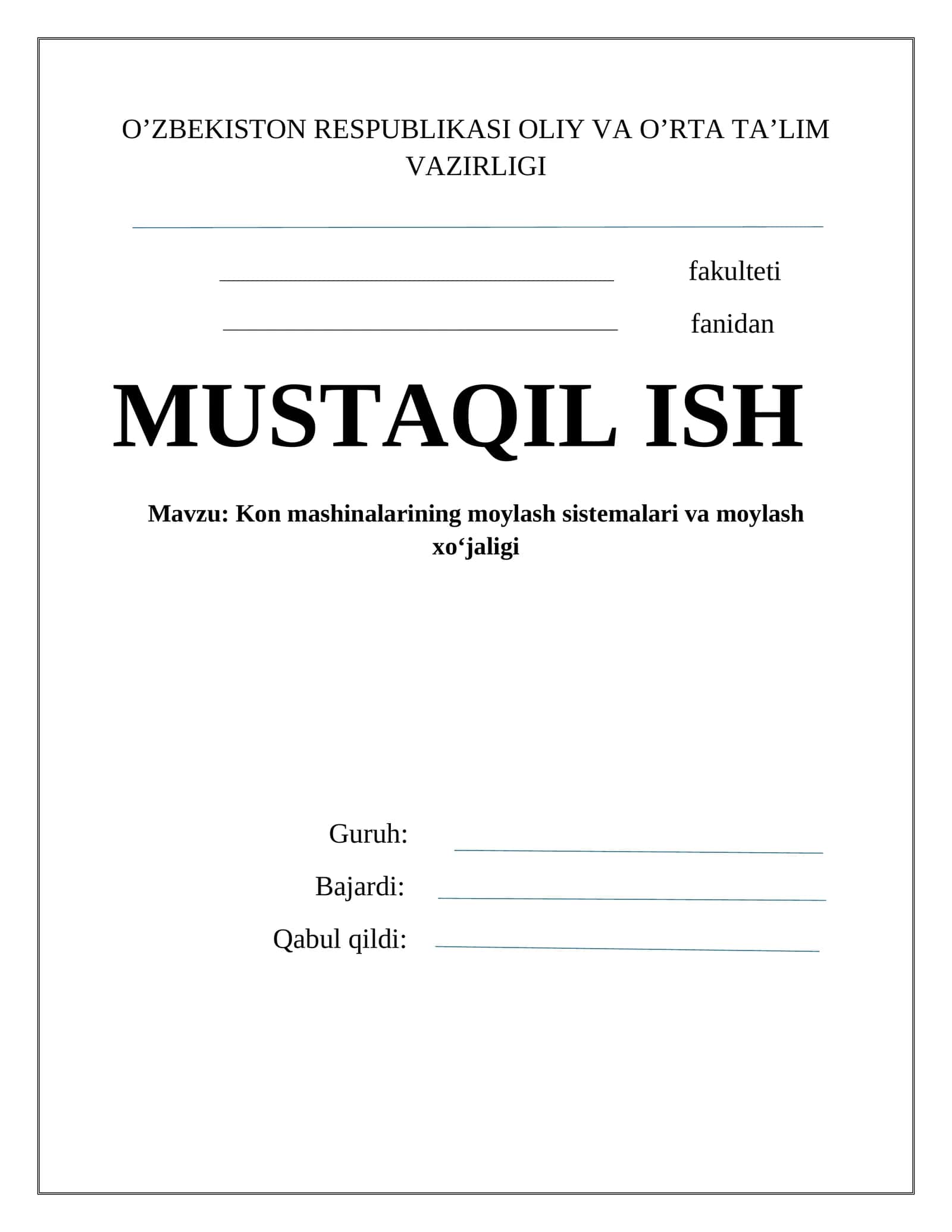 Kon mashinalarining moylash sistеmalari va moylash хo‘jaligi 1