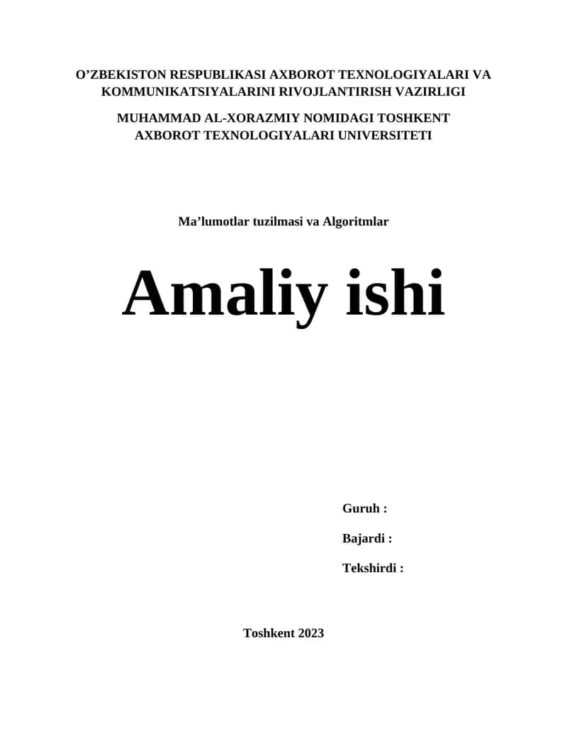 Ma’lumotlar tuzilmasi va Algoritmlar 1