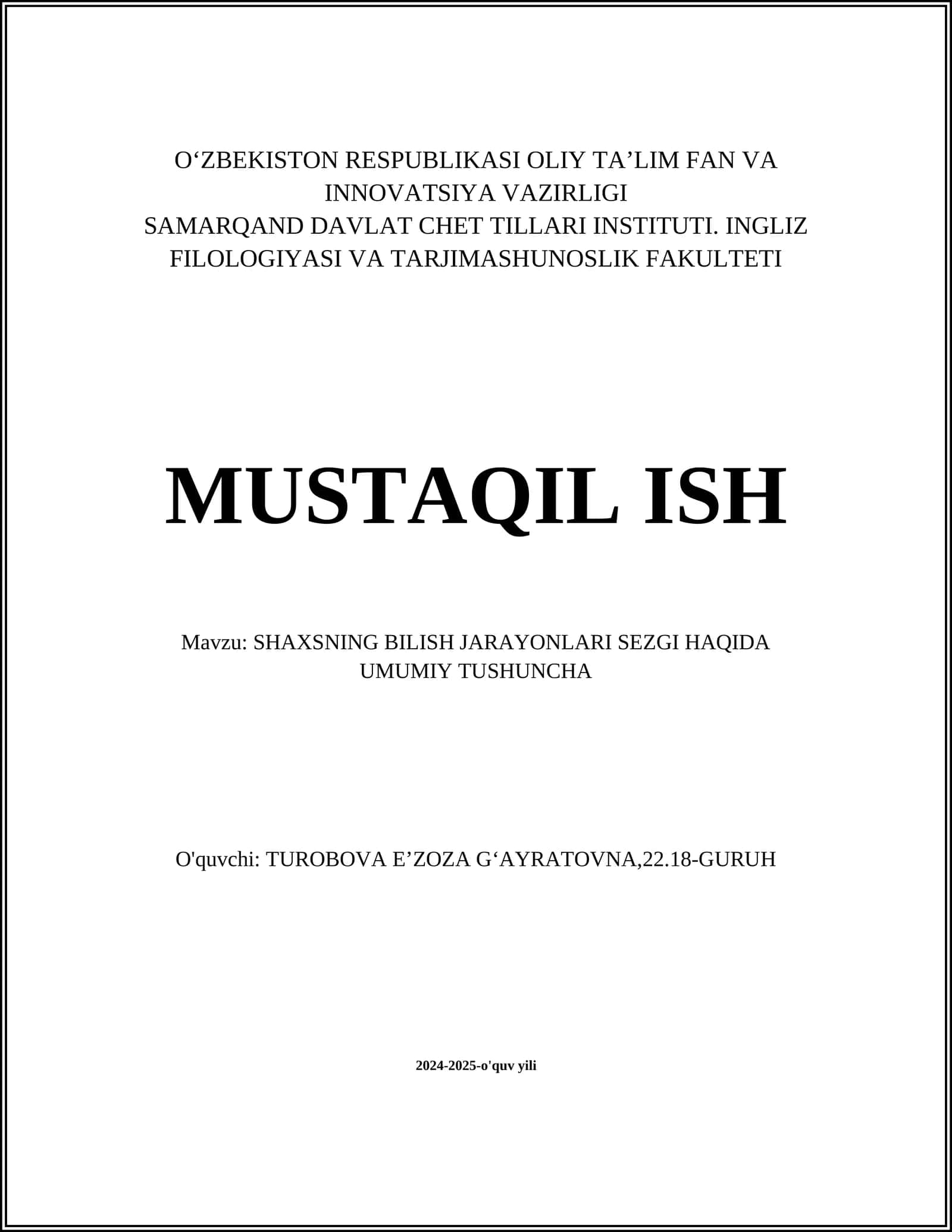SHAXSNING BILISH JARAYONLARI SEZGI HAQIDA UMUMIY TUSHUNCHA 1