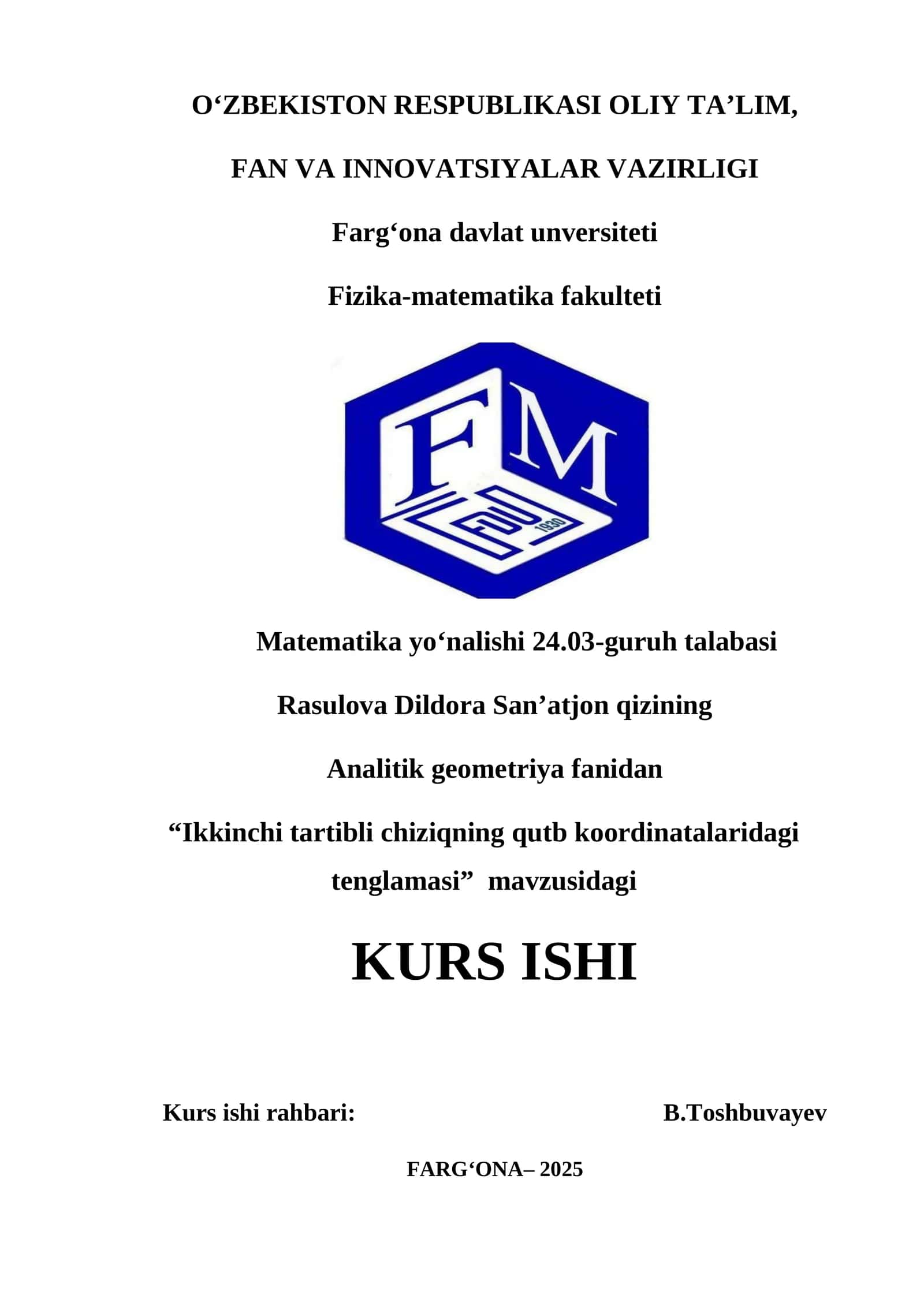 Ikkinchi tartibli chiziqning qutb koordinatalaridagi tenglamasi 1
