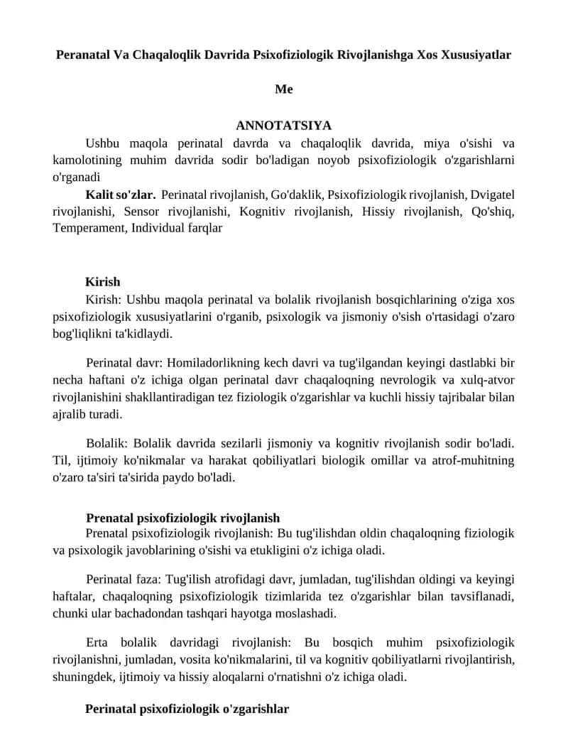 Peranatal Va Chaqaloqlik Davrida Psixofiziologik Rivojlanishga Xos Xususiyatlar 1
