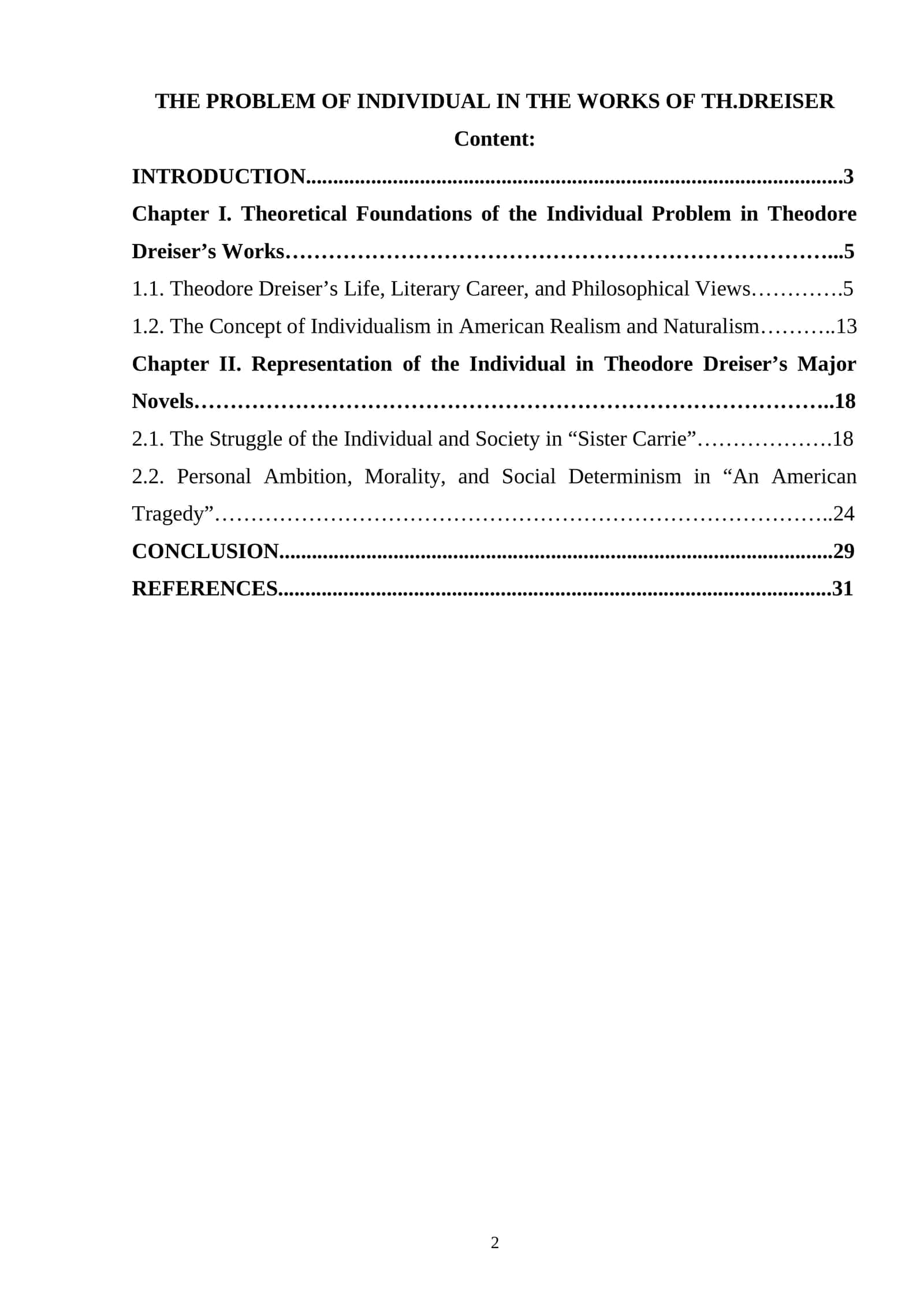 The problem of individual in the works of Th.Dreiser 1